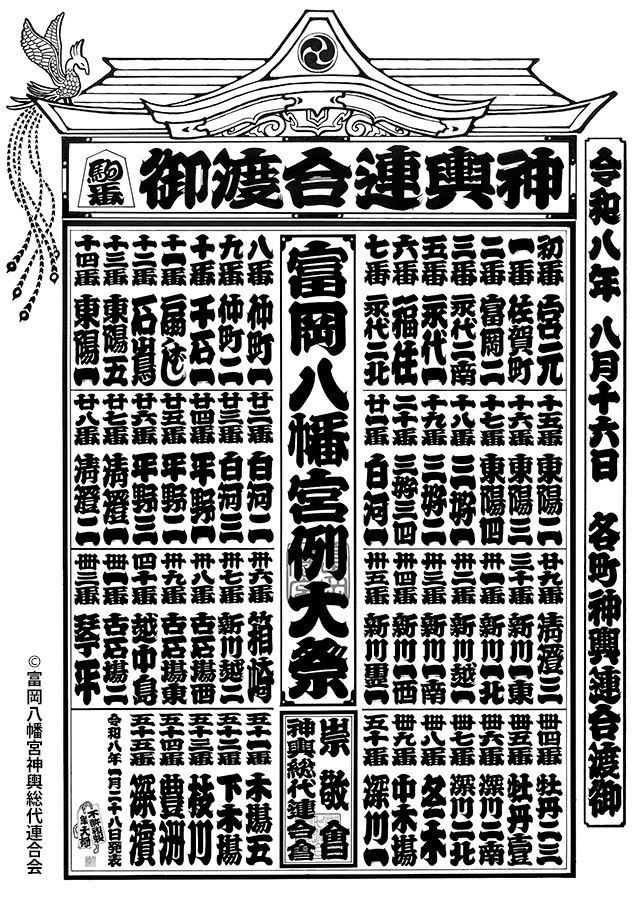 令和8年 富岡八幡宮例大祭 各町神輿連合渡御 駒番表
